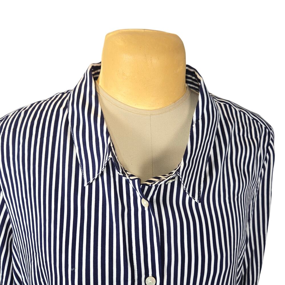 Arna York Collection 18/20 Navy Blue White Striped Button Front Tunic Top Flowy - Picture 3 of 10